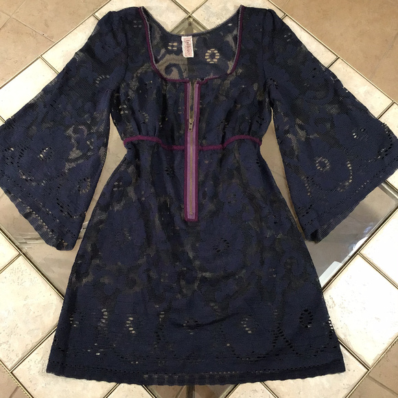 Free People Navy Blue Boho Cover- Up, Size L - Picture 3 of 8